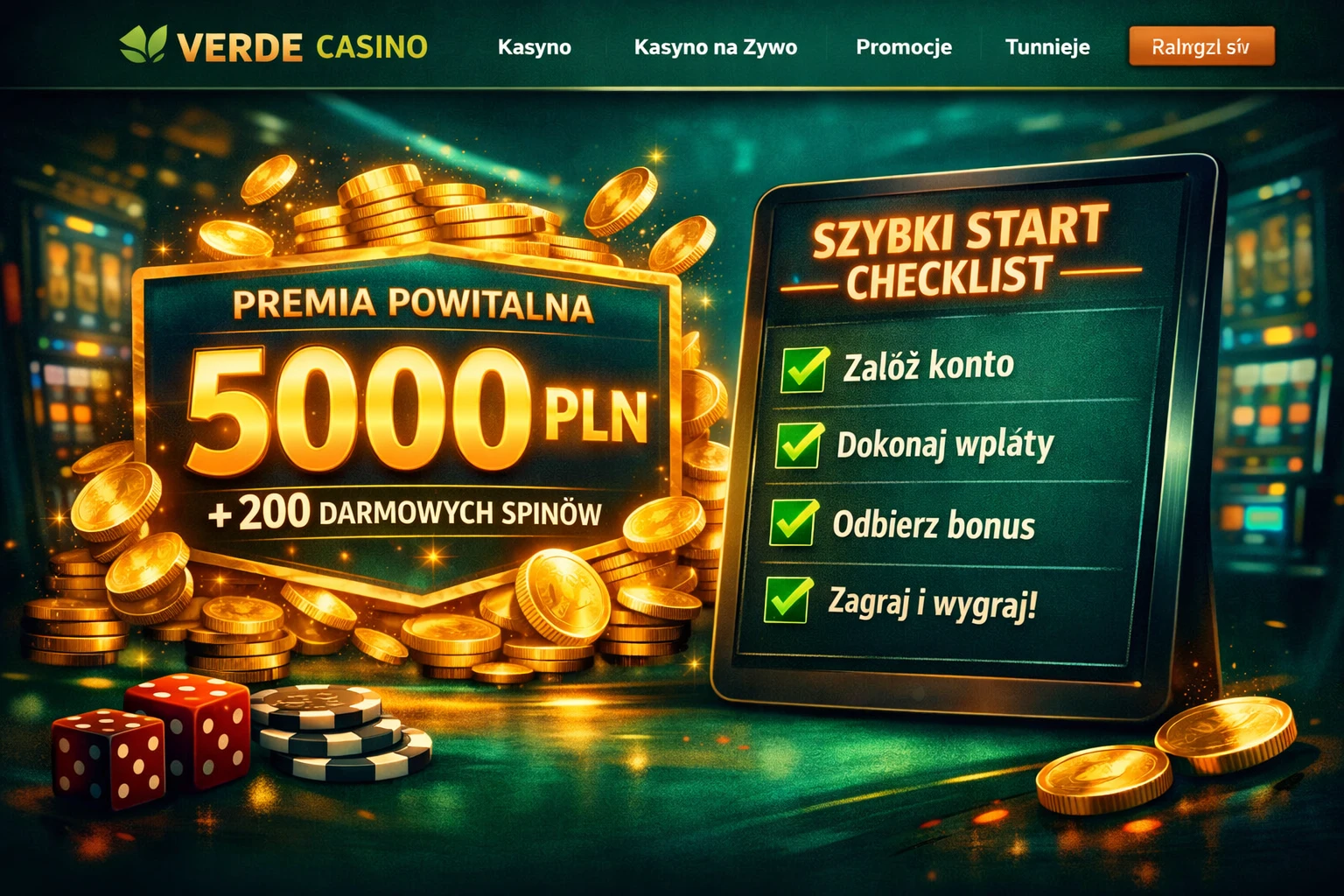Verde Casino oficjalna strona - lista kontrolna szybkiego startu i bonus powitalny dla graczy z Polski