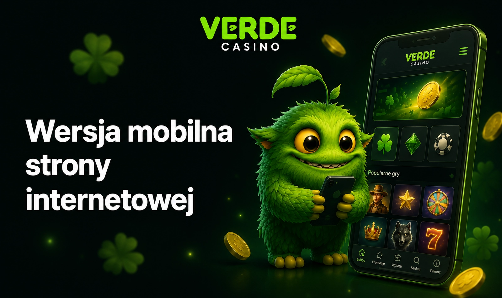 Wersja mobilna strony Verde Casino dostępna bez instalowania aplikacji
